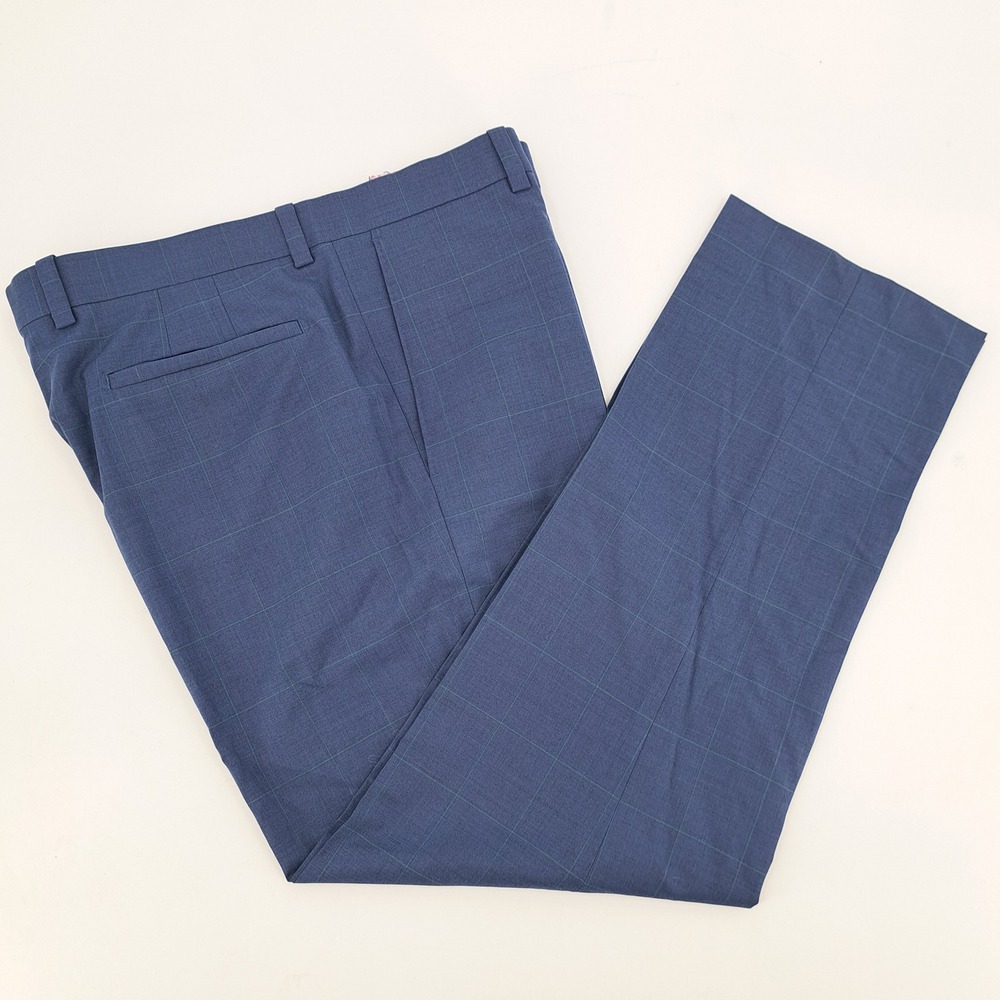 Aristo Stirling Men's 36x31 Blue Windowpane Plaid Wool Blend Dress Pants